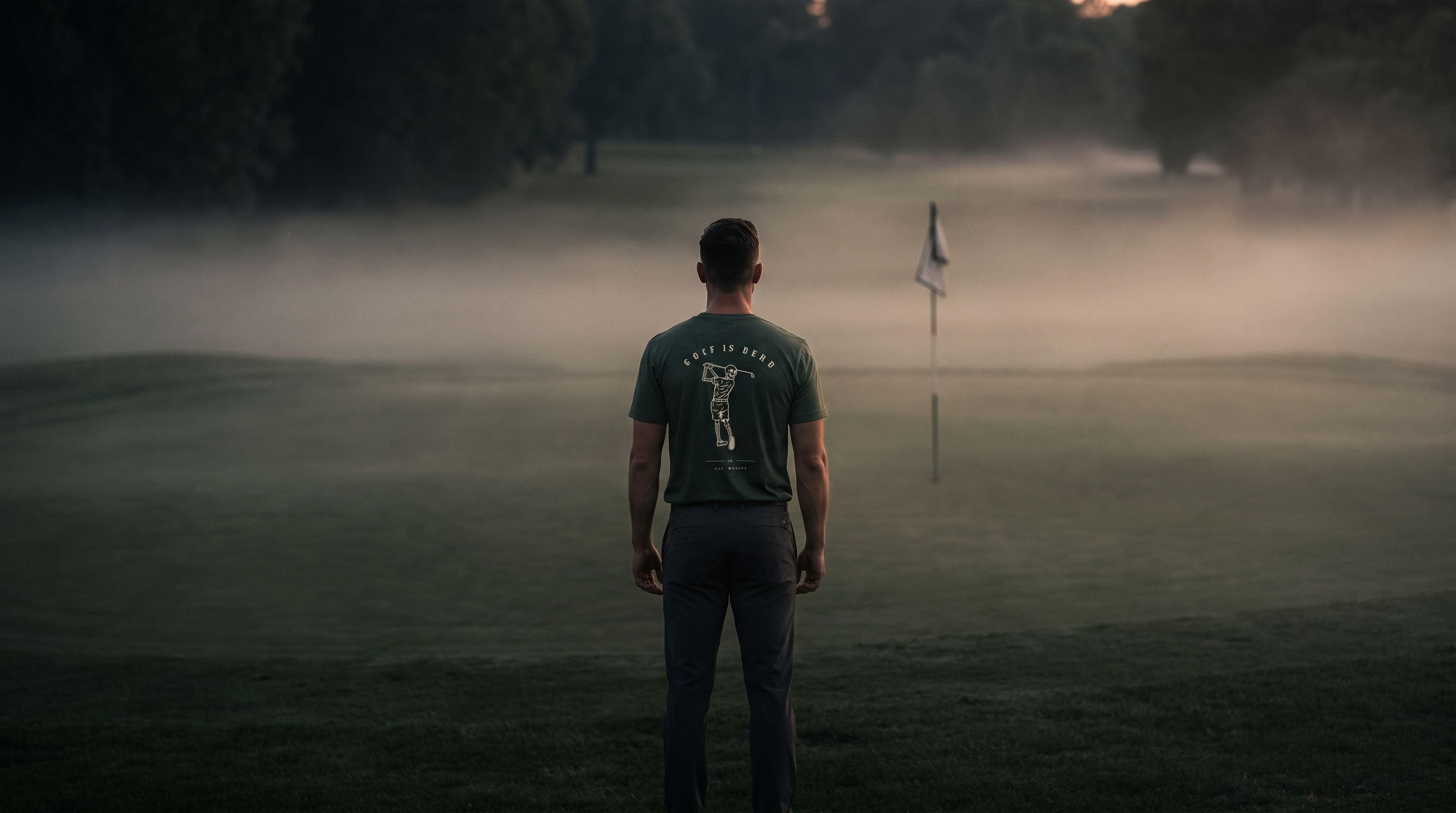 Last Flag campaign — hero, fairway fog, back print