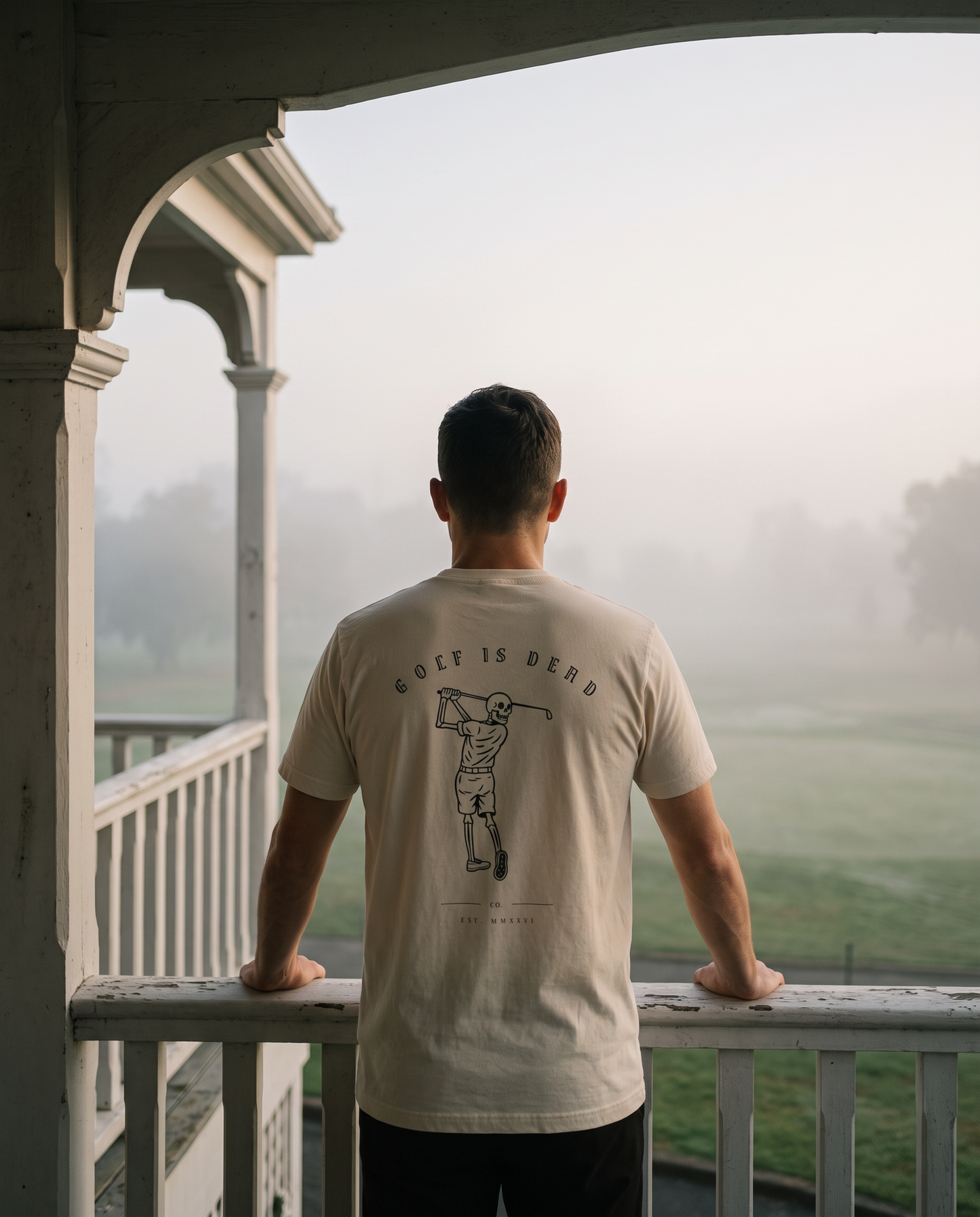 The Wordmark Tee — clubhouse veranda
