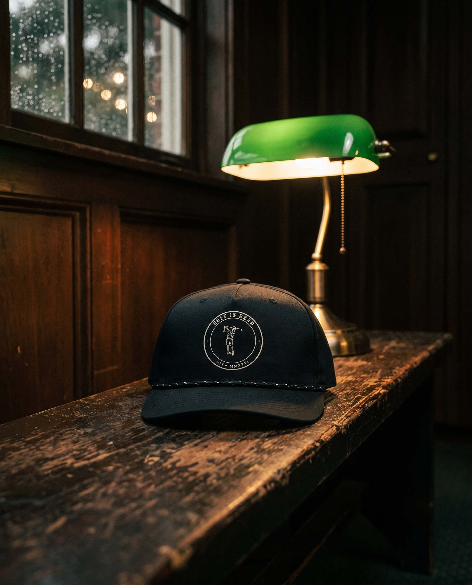 Emblem Rope Cap — locker room bench still-life